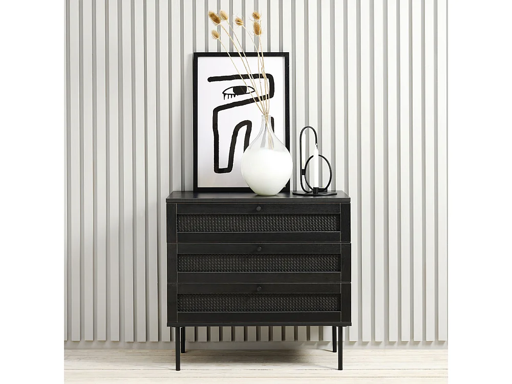 Rinto - Commode 3 tiroirs en bois et métal L80cm - Noir