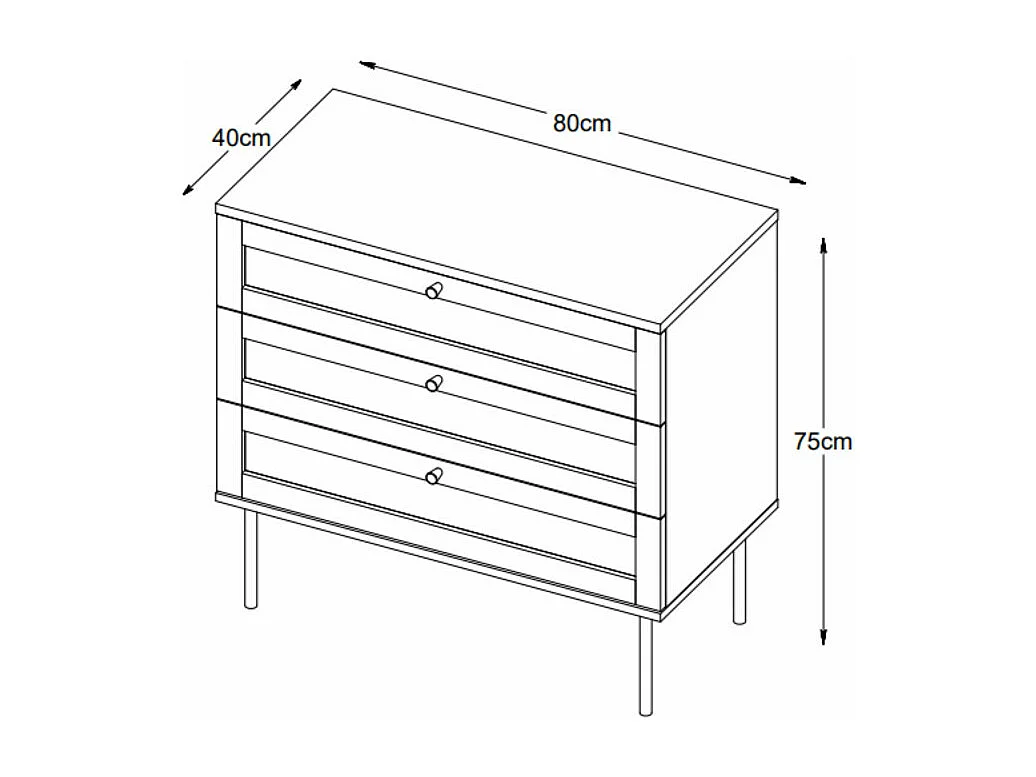 Rinto - Commode 3 tiroirs en bois et métal L80cm - Noir