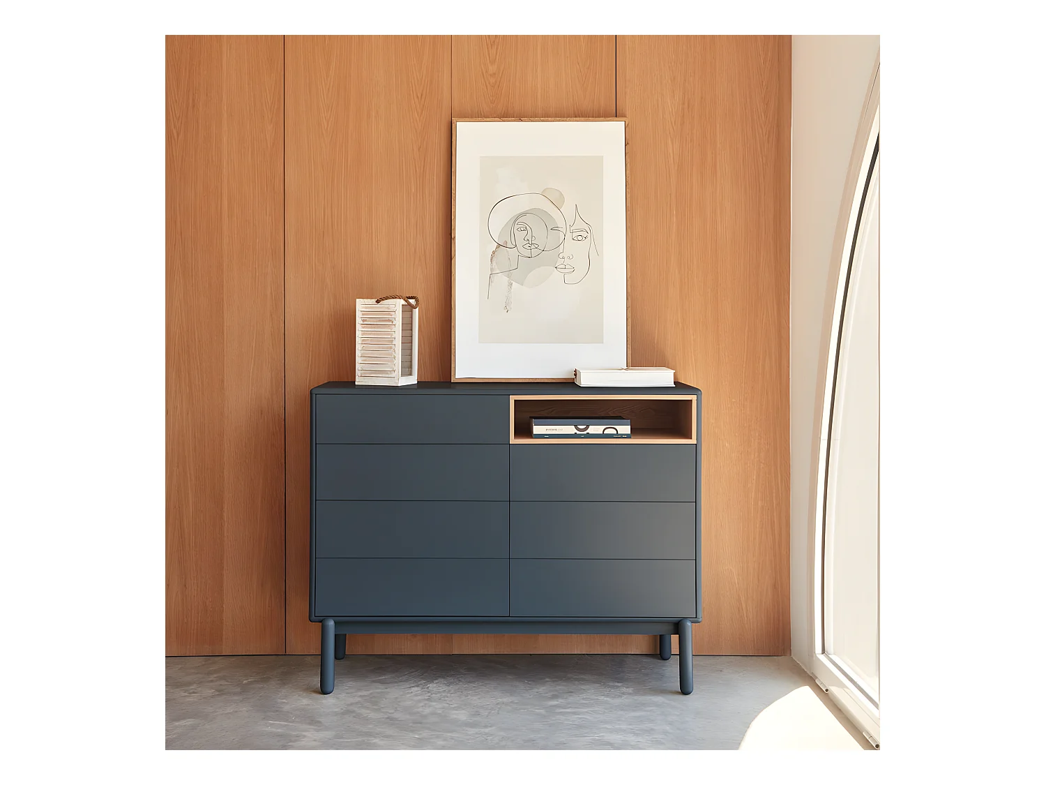 Corvo - Commode 7 tiroirs 1 niche en bois L120xH90cm - Gris anthracite