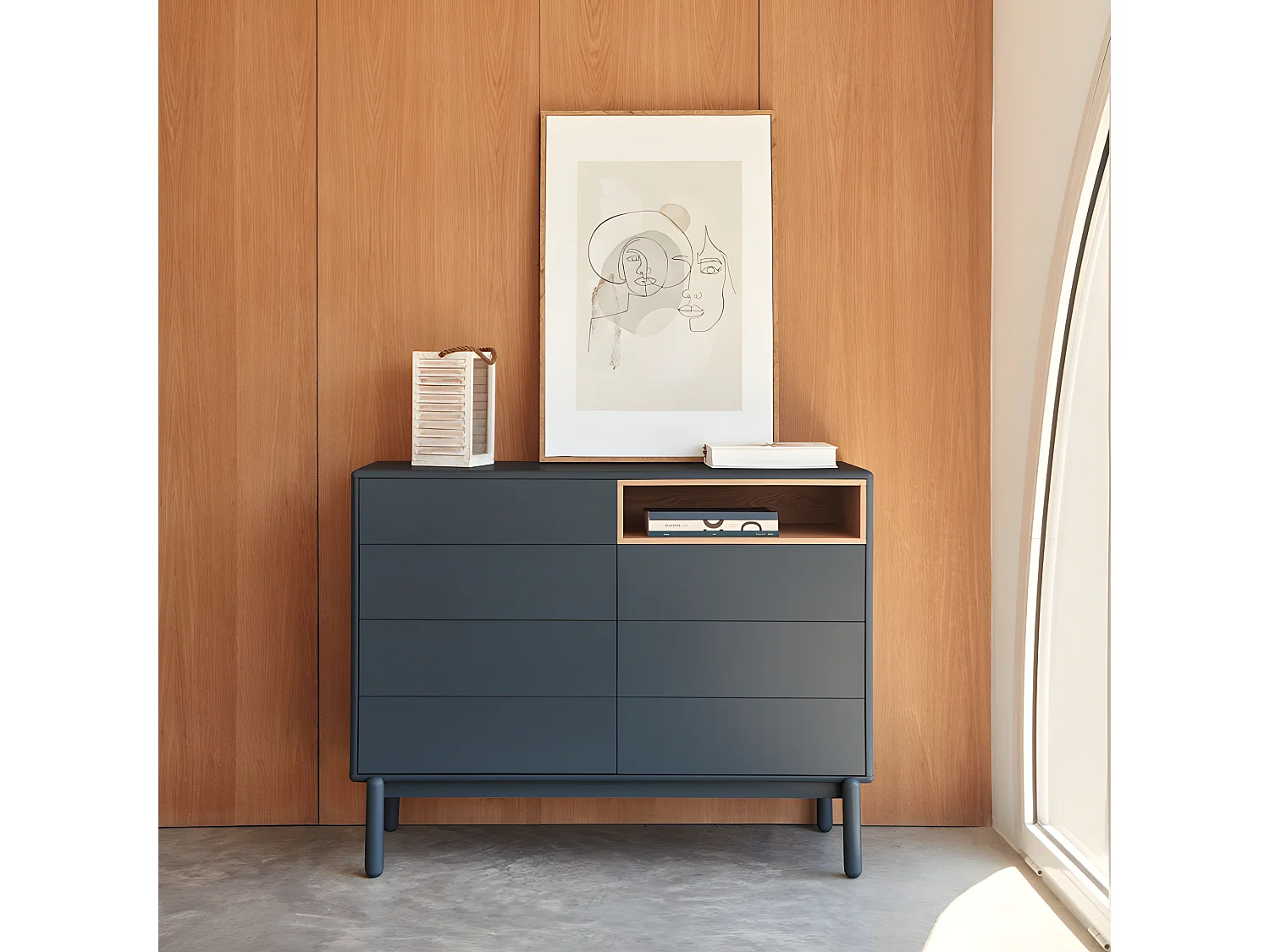 Corvo - Commode 7 tiroirs 1 niche en bois L120xH90cm - Gris anthracite