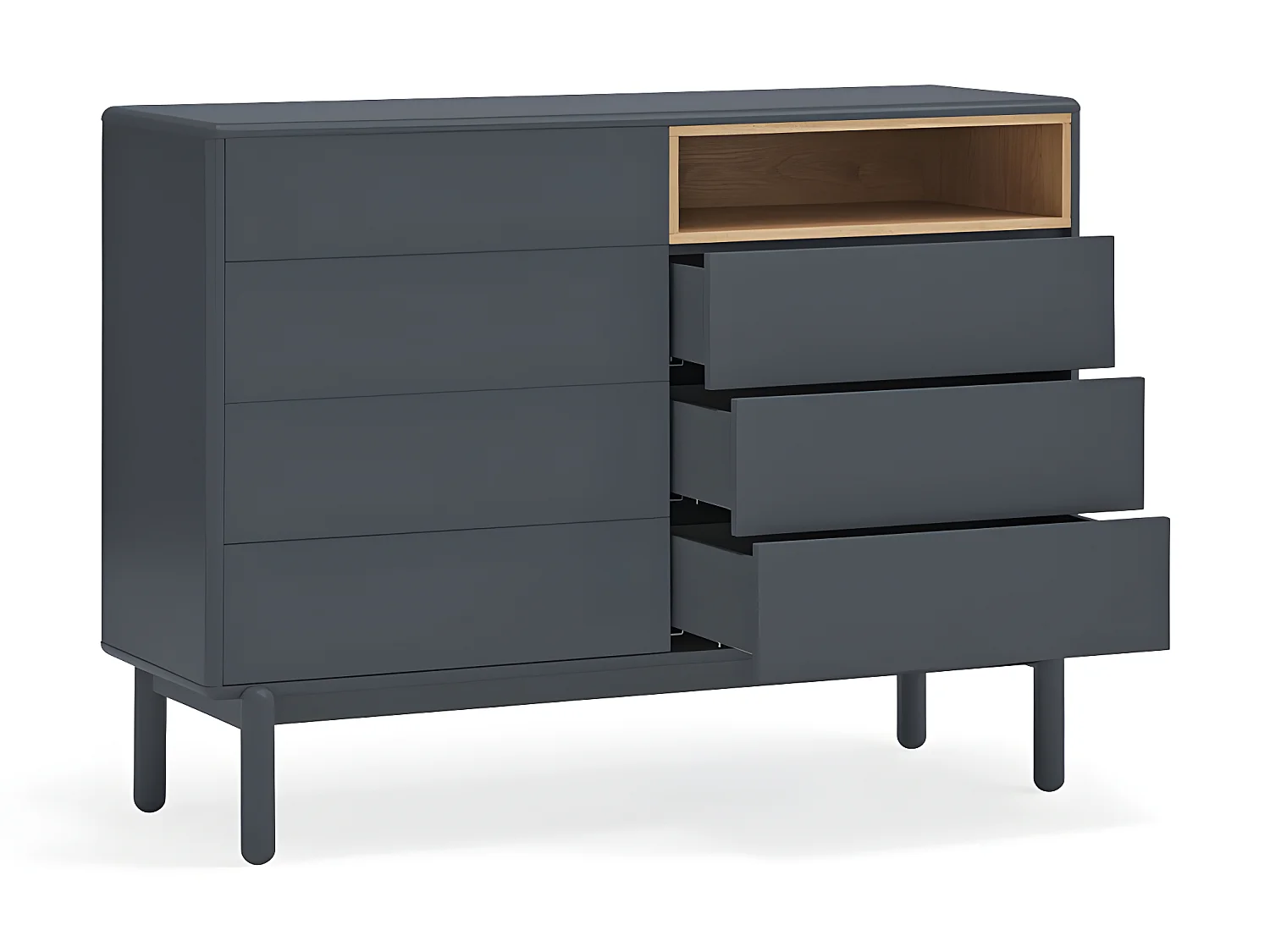 Corvo - Commode 7 tiroirs 1 niche en bois L120xH90cm - Gris anthracite