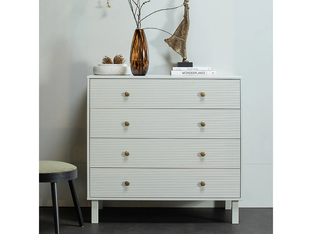 Madu - Commode 4 tiroirs en bois L94cm - Gris clair