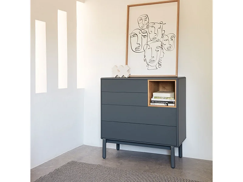 Cômoda cinza antracite 4 gavetas 90x40 cm