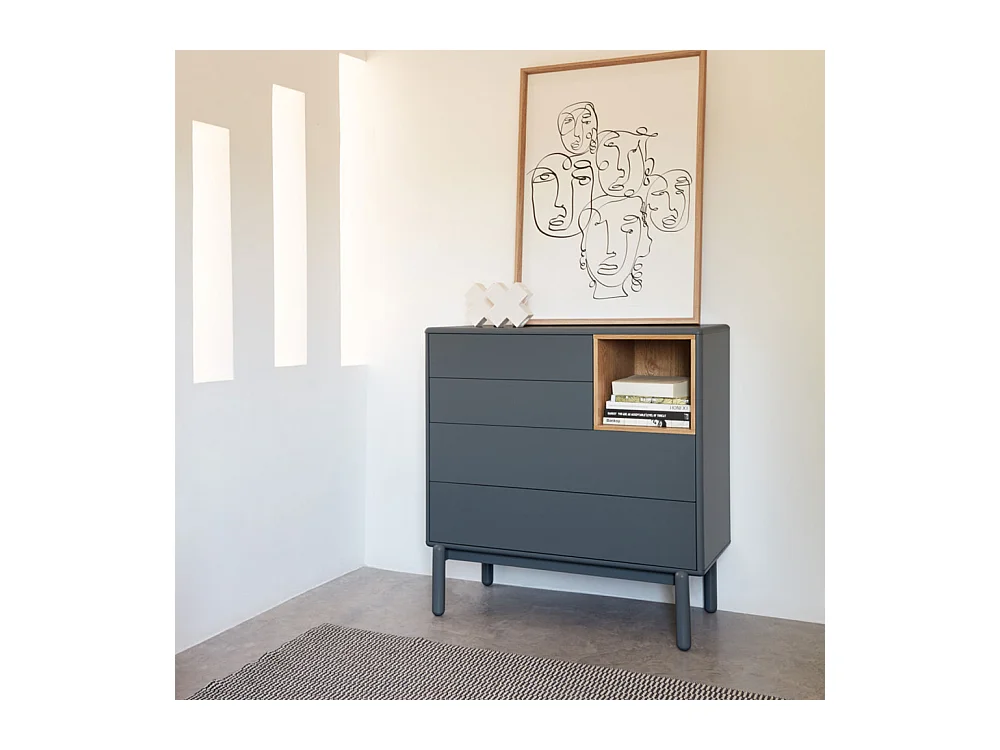 Corvo - Commode 4 tiroirs 1 niche en bois L90xH90cm - Gris anthracite