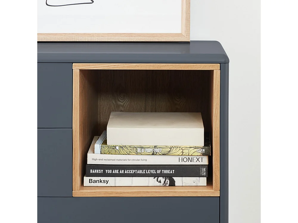 Corvo - Commode 4 tiroirs 1 niche en bois L90xH90cm - Gris anthracite