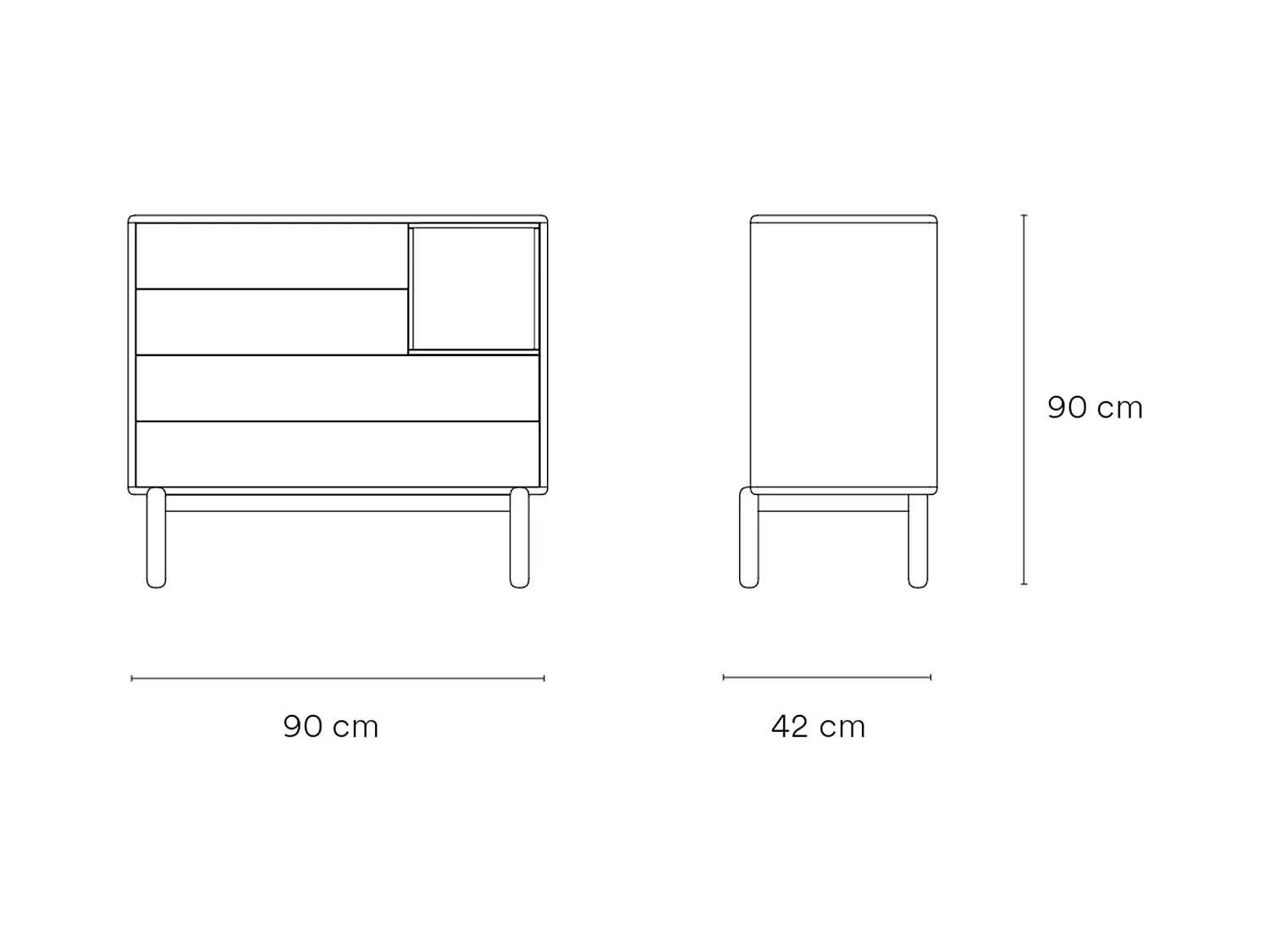 Cassettiera grigio antracite 4 cassetti  90x40 cm