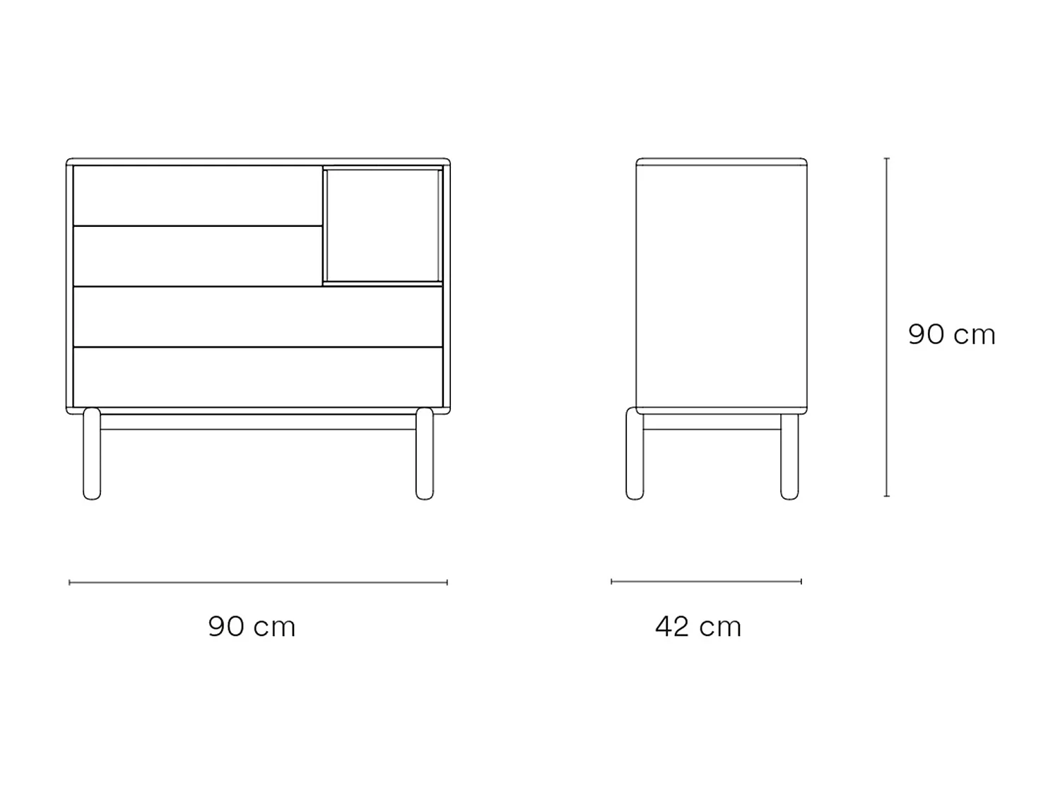 Corvo - Commode 4 tiroirs 1 niche en bois L90xH90cm - Gris anthracite