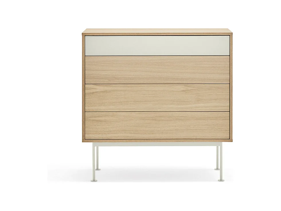 Yoko - Commode 4 tiroirs en bois L90xH45cm - Blanc
