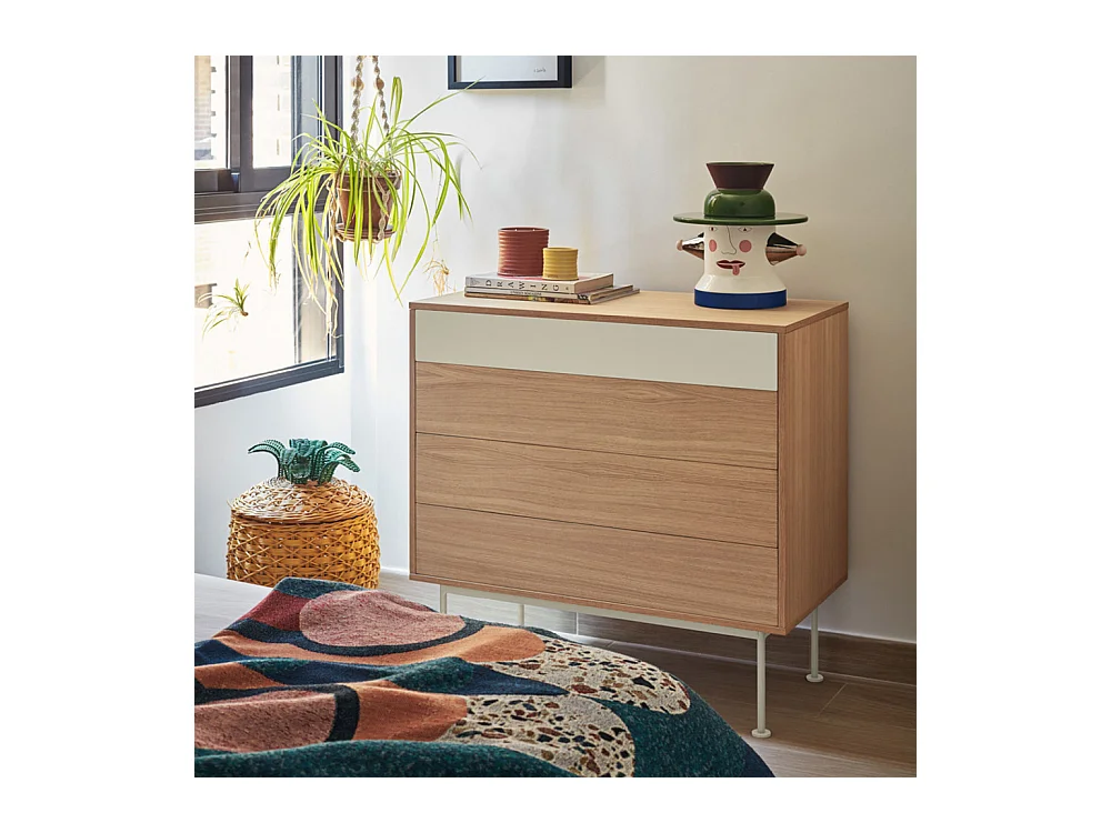 Yoko - Commode 4 tiroirs en bois L90xH45cm - Blanc