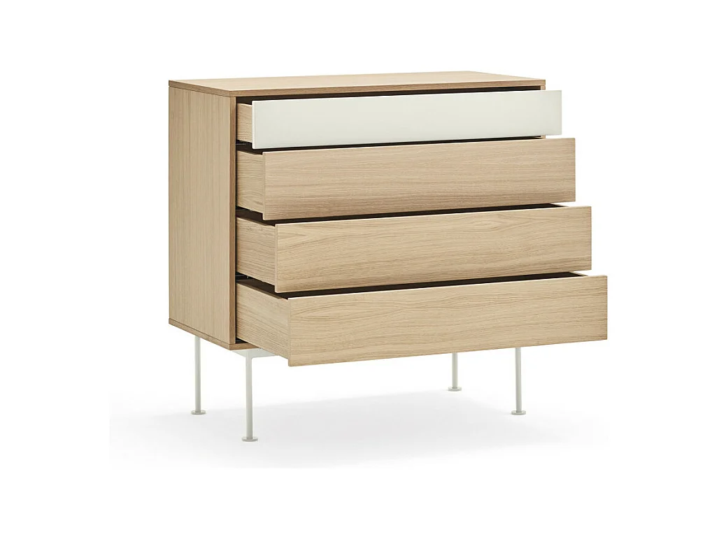 Yoko - Commode 4 tiroirs en bois L90xH45cm - Blanc