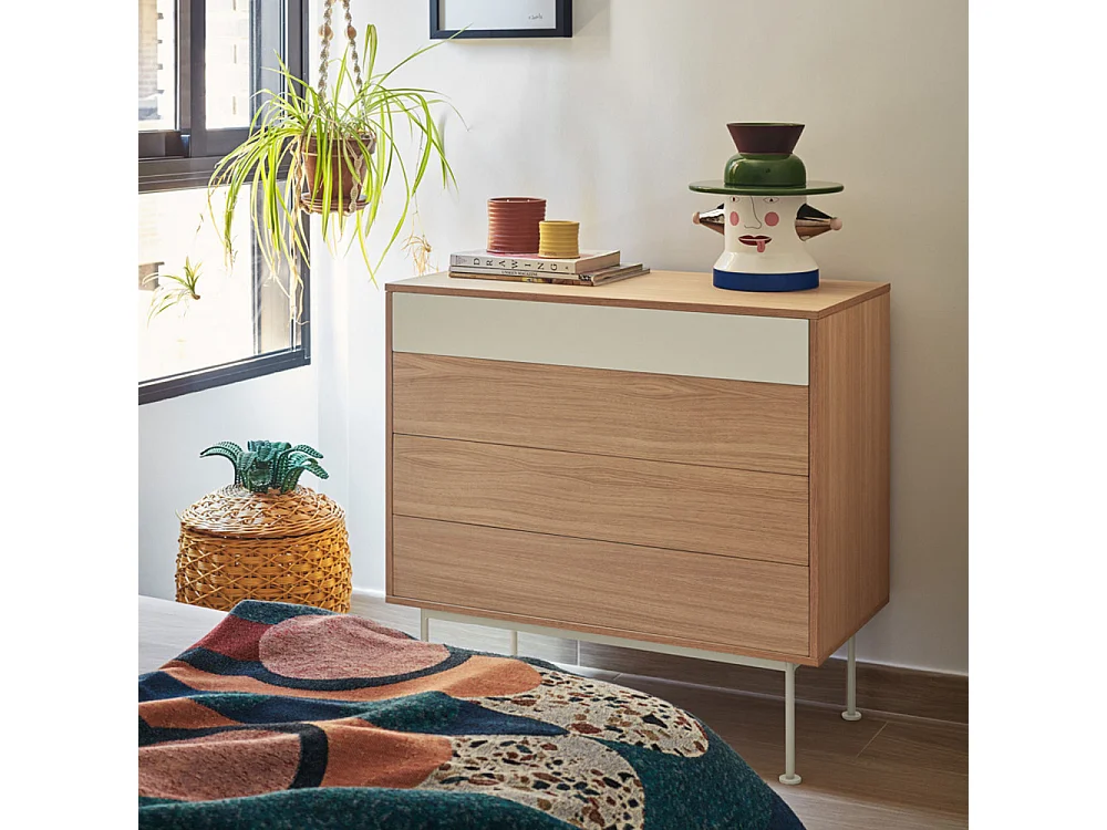 Yoko - Commode 4 tiroirs en bois L90xH45cm - Blanc