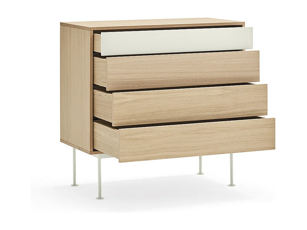 Yoko - Commode 4 tiroirs en bois L90xH45cm - Blanc