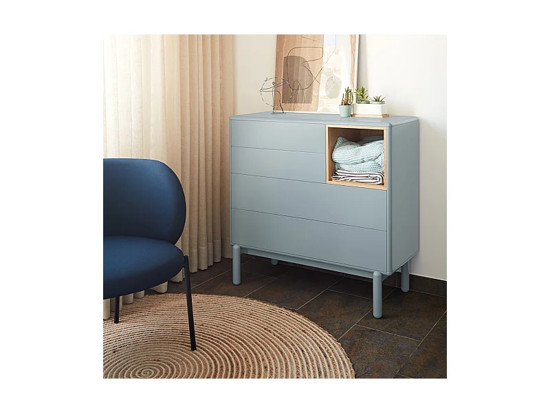 Perlgraue Kommode mit 4 Schubladen 90x40 cm