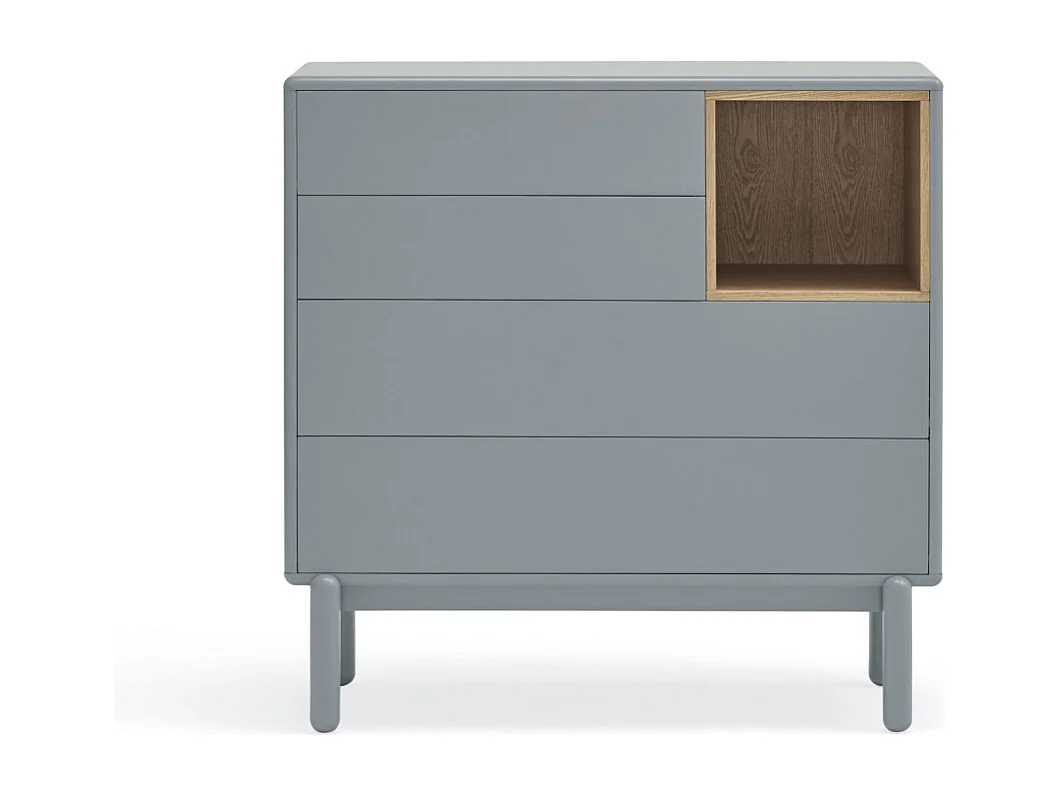 Corvo - Commode 4 tiroirs 1 niche en bois L90xH90cm - Gris clair