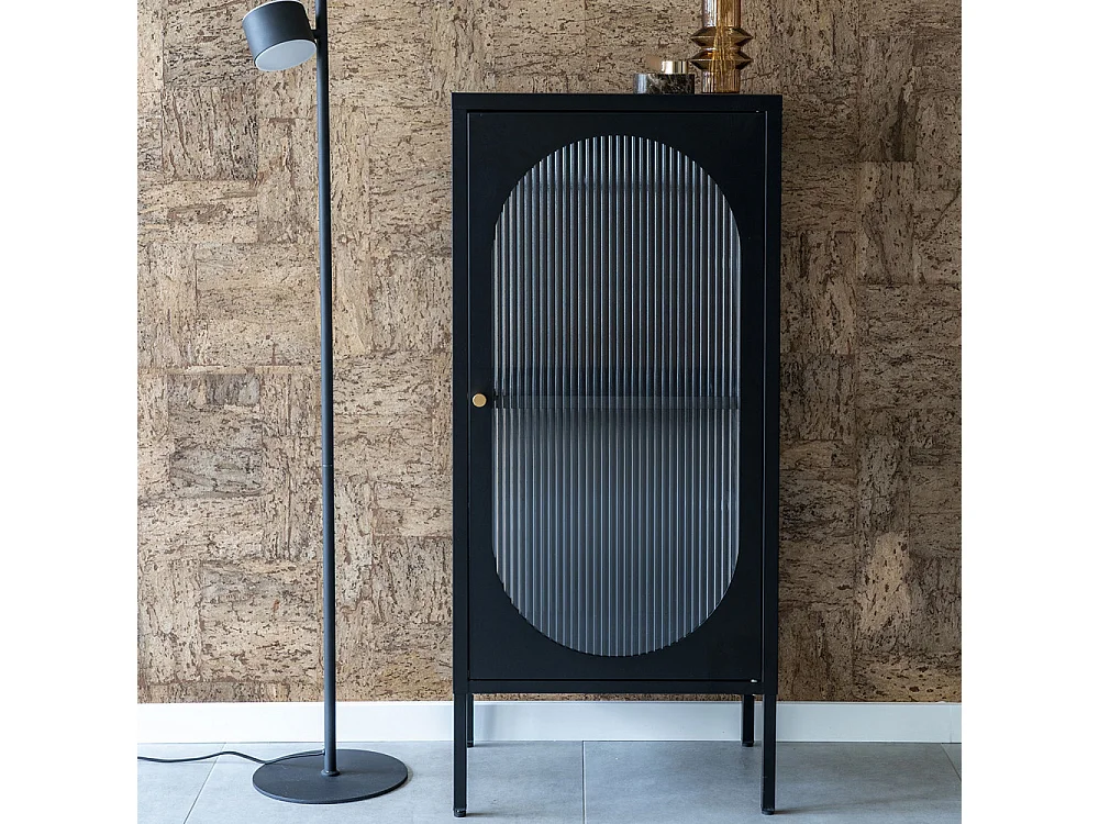 Adelaide - Petit meuble de rangement en verre et métal H50cm - Noir