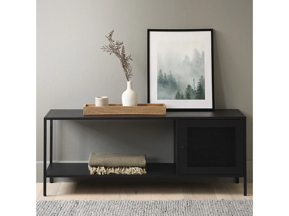 Abel - Meuble TV 1 porte en métal L120cm - Noir