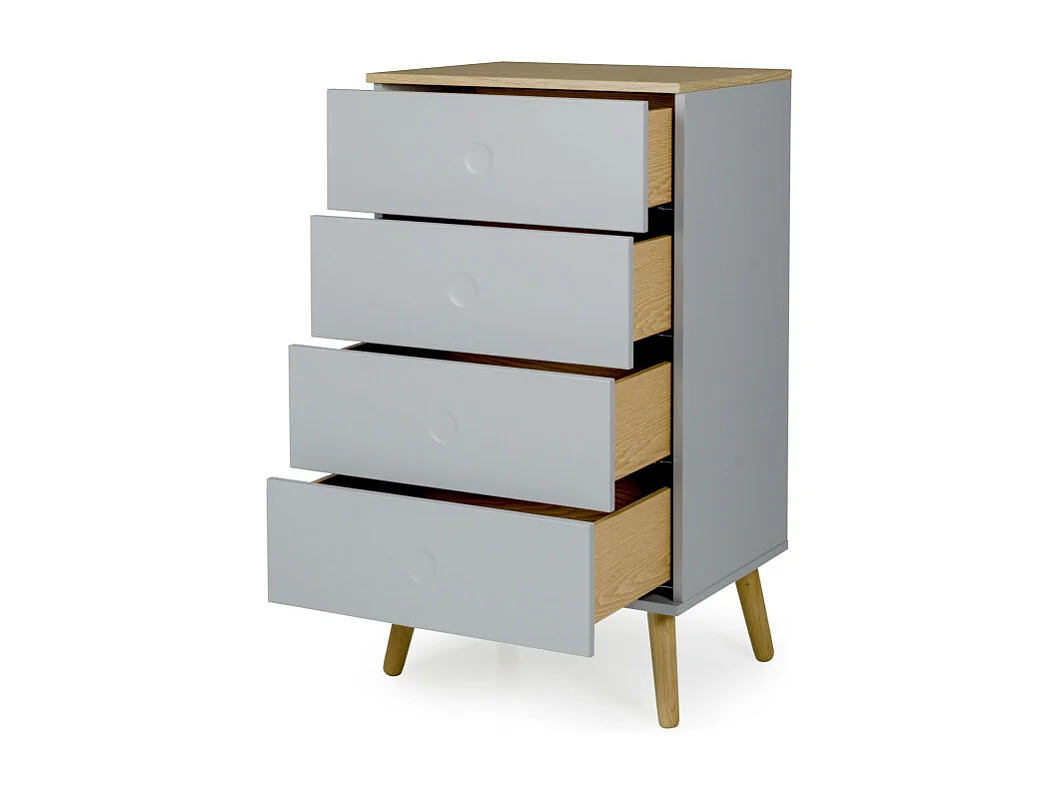 Dot - Petit meuble de rangement en bois 4 tiroirs H98cm : Couleur - Gris clair