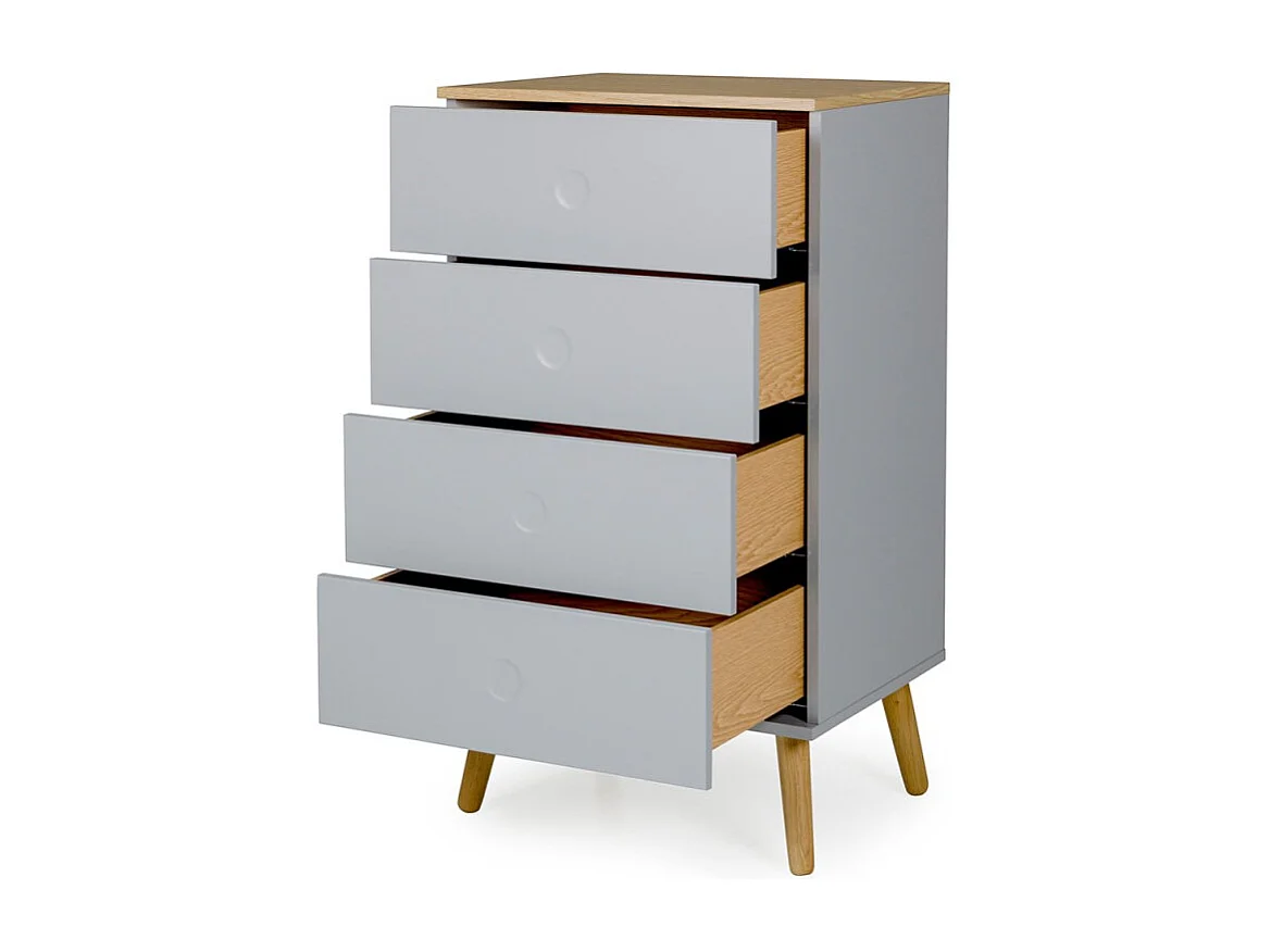 Dot - Petit meuble de rangement en bois 4 tiroirs H98cm : Couleur - Gris clair