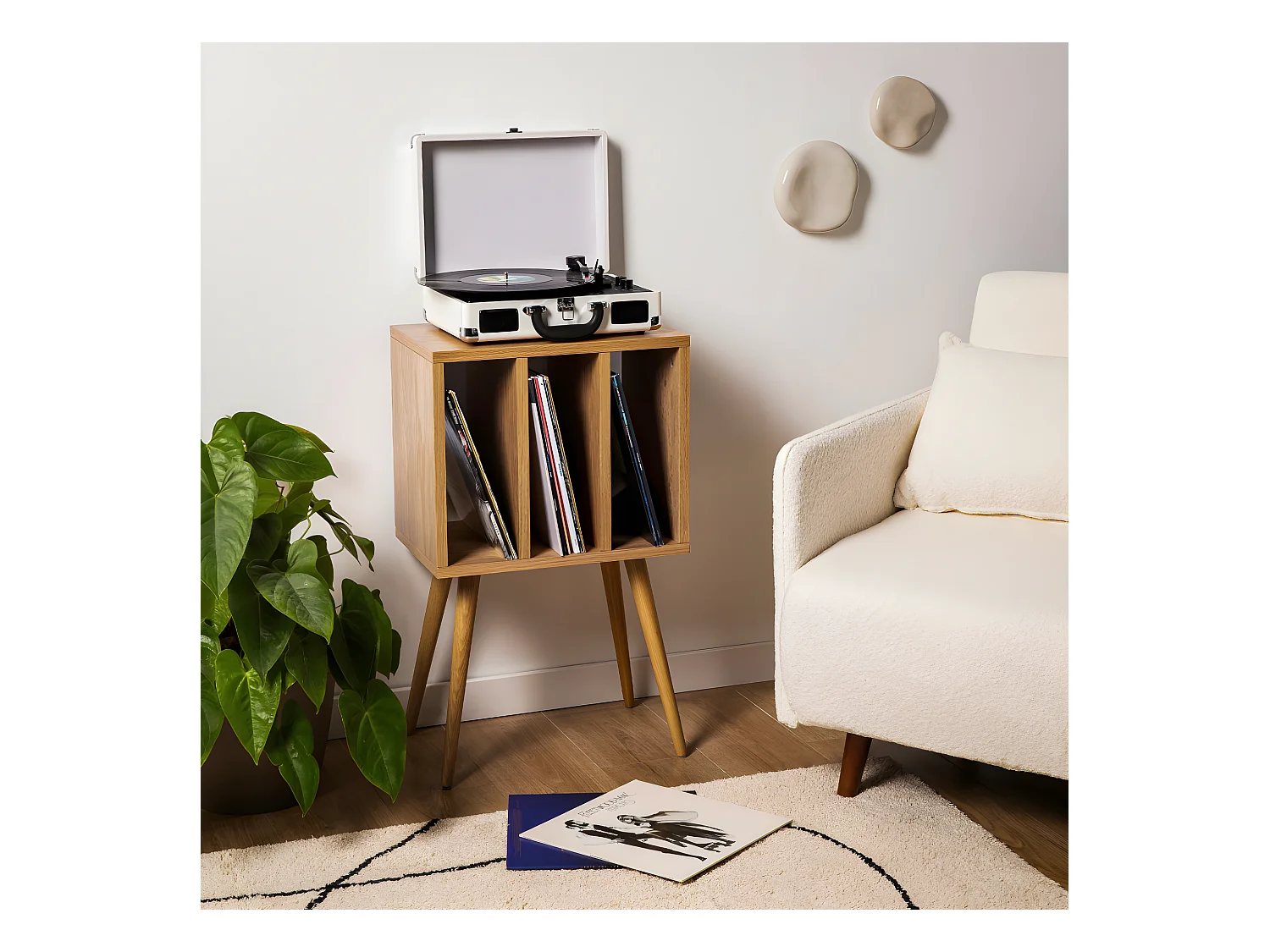 Elvdal - Meuble de rangement vinyles en bois - Bois clair