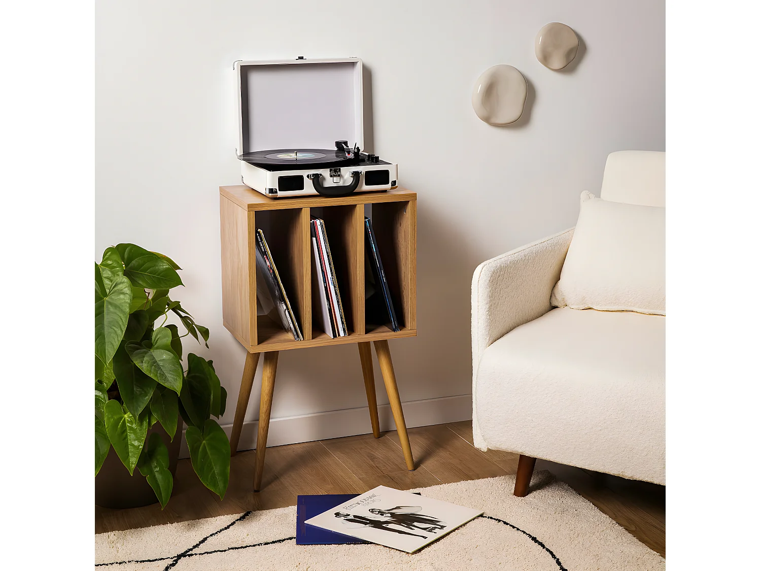 Elvdal - Meuble de rangement vinyles en bois - Bois clair