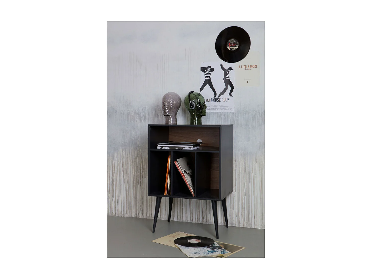 James - Meuble de rangement disques vinyles en bois - Noir