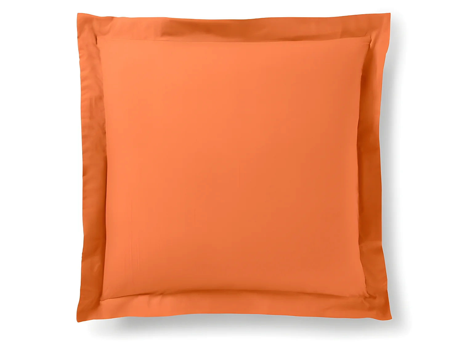 Taie D'oreiller Orange 63 X 63 Cm Volant Plat Piqué  / 100% Coton / 57 Fils/cm²