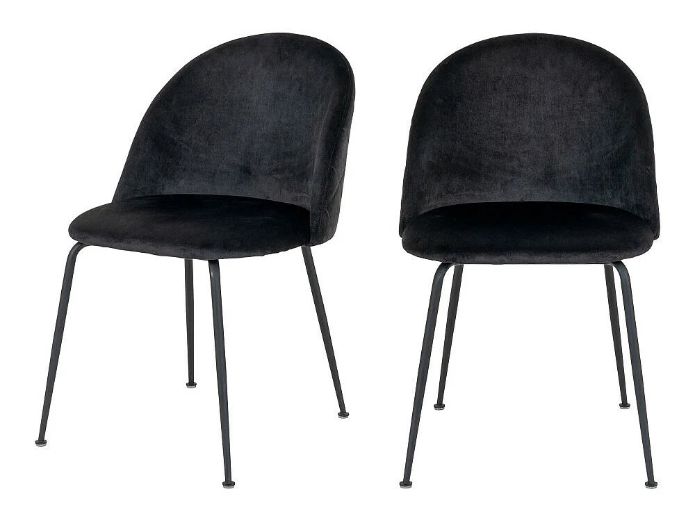 Geneve - Lot de 2 chaises en velours et métal - Noir