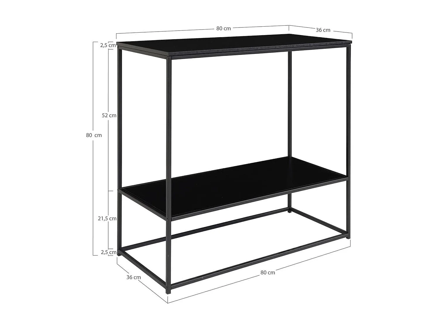 Table console avec 2 étagères Avery Noir