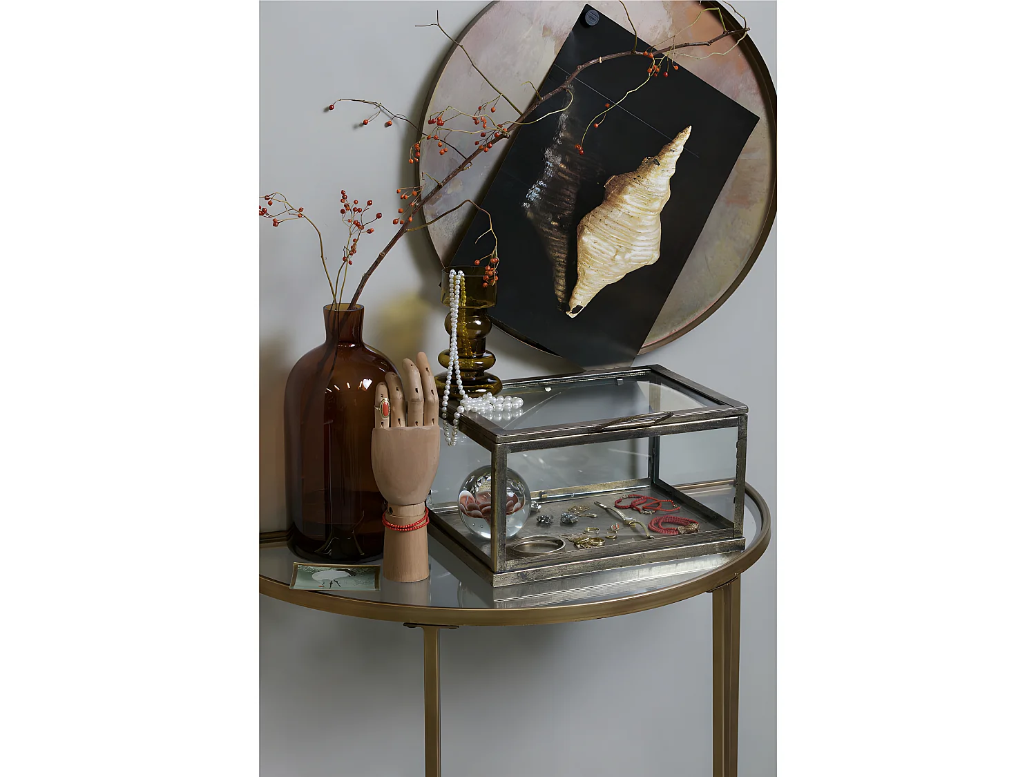 Goddess - Console en métal et verre - Laiton