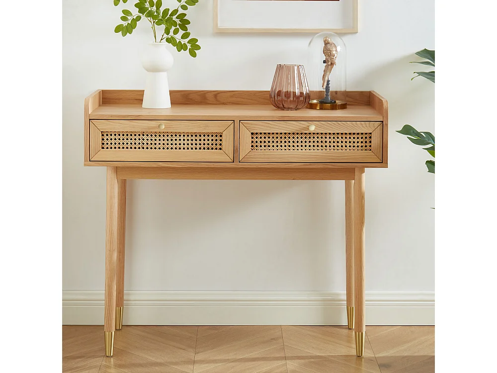 Bombong - Console 2 tiroirs en bois et cannage L100cm - Bois clair