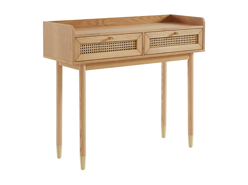 Bombong - Console 2 tiroirs en bois et cannage L100cm - Bois clair