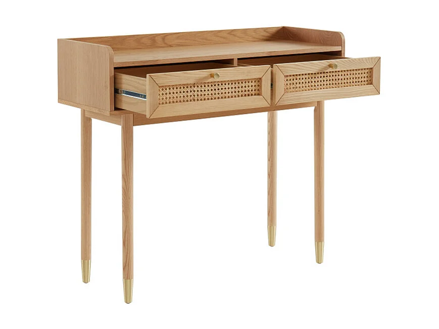 Bombong - Console 2 tiroirs en bois et cannage L100cm - Bois clair