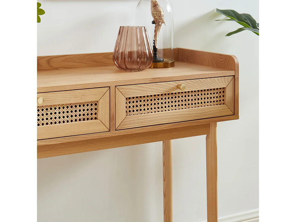 Bombong - Console 2 tiroirs en bois et cannage L100cm - Bois clair