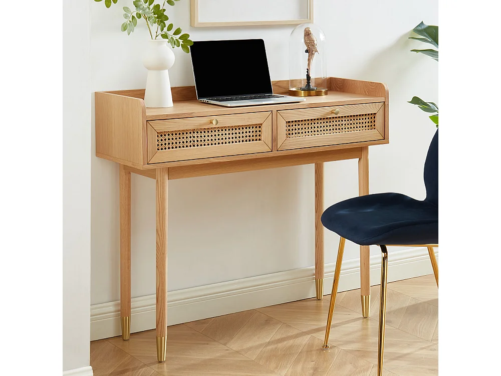 Bombong - Console 2 tiroirs en bois et cannage L100cm - Bois clair