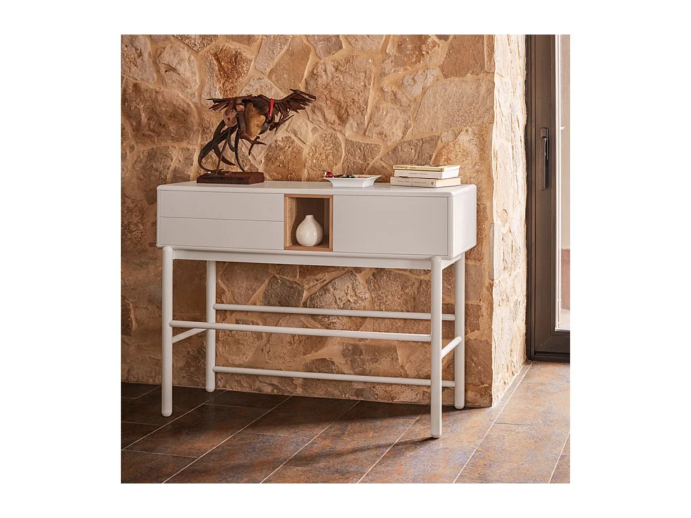 Corvo - Console 1 porte 2 tiroirs en bois L180cm - Blanc