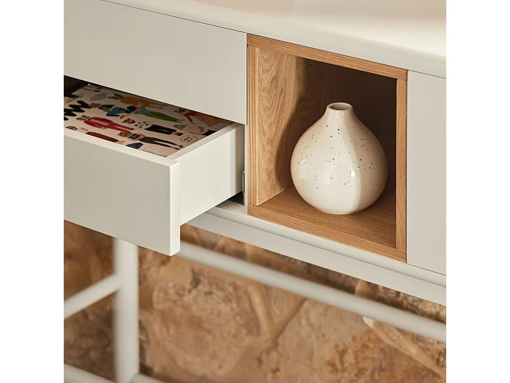 Corvo - Console 1 porte 2 tiroirs en bois L180cm - Blanc