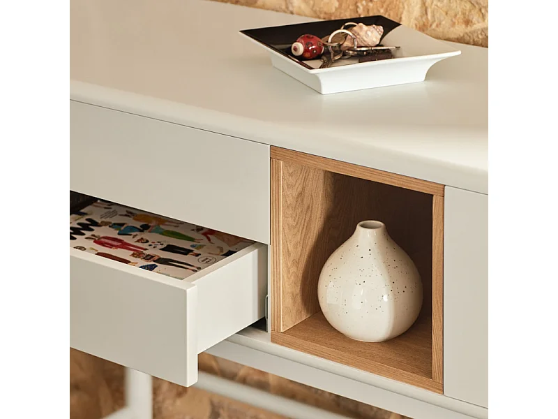 Corvo - Console 1 porte 2 tiroirs en bois L180cm - Blanc