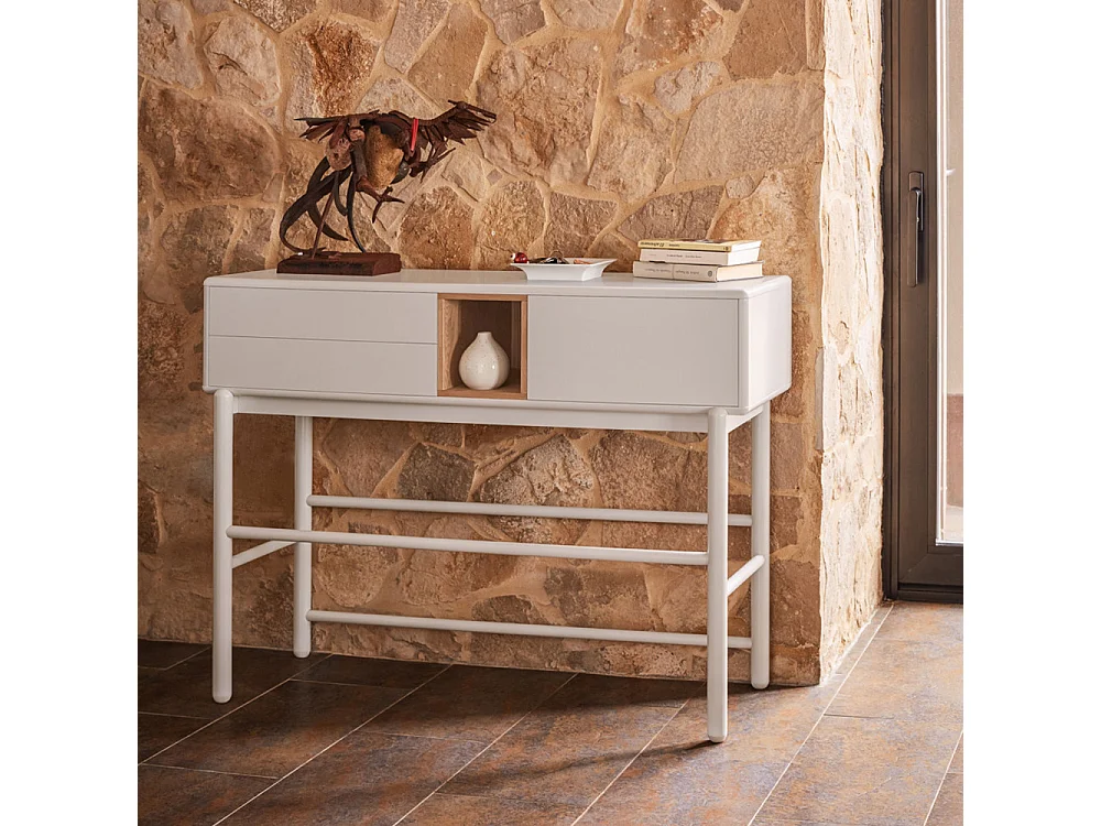 Corvo - Console 1 porte 2 tiroirs en bois L180cm - Blanc