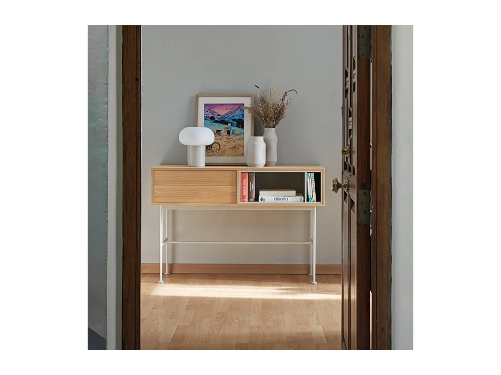 Yoko - Console 2 tiroirs en bois L120cm : Couleur - Blanc