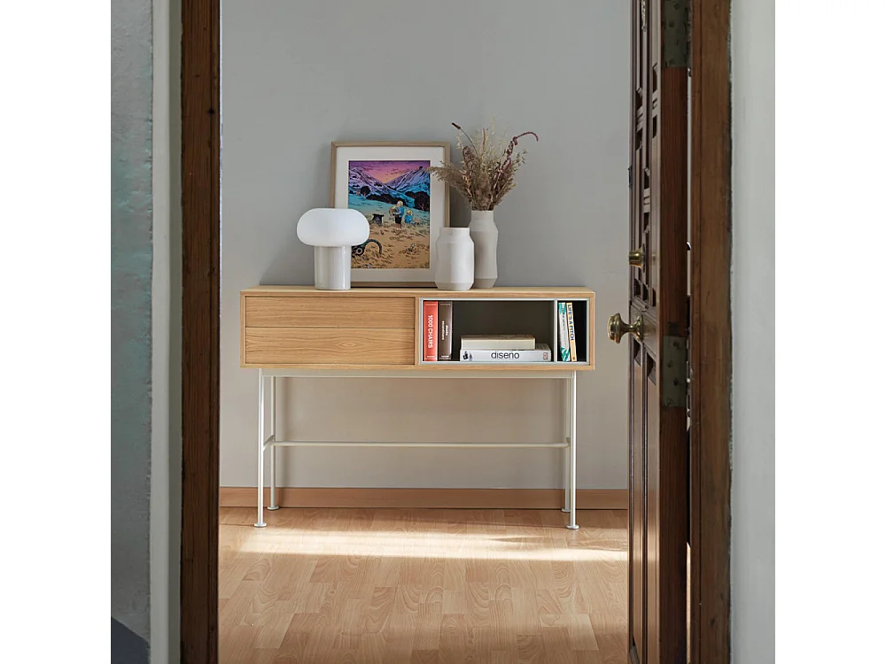 Yoko - Console 2 tiroirs en bois L120cm : Couleur - Blanc