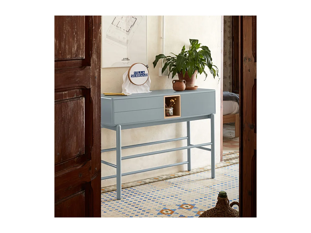 Corvo - Console 1 porte 2 tiroirs en bois L180cm - Gris clair