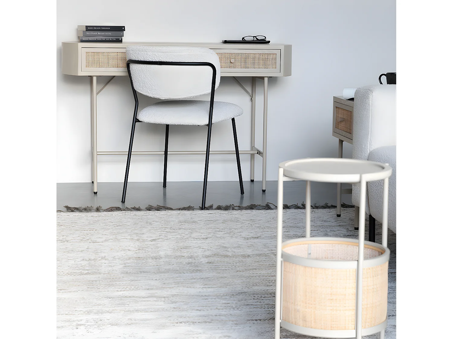 Amaya - Console 2 tiroirs en bois et métal : Couleur - Beige