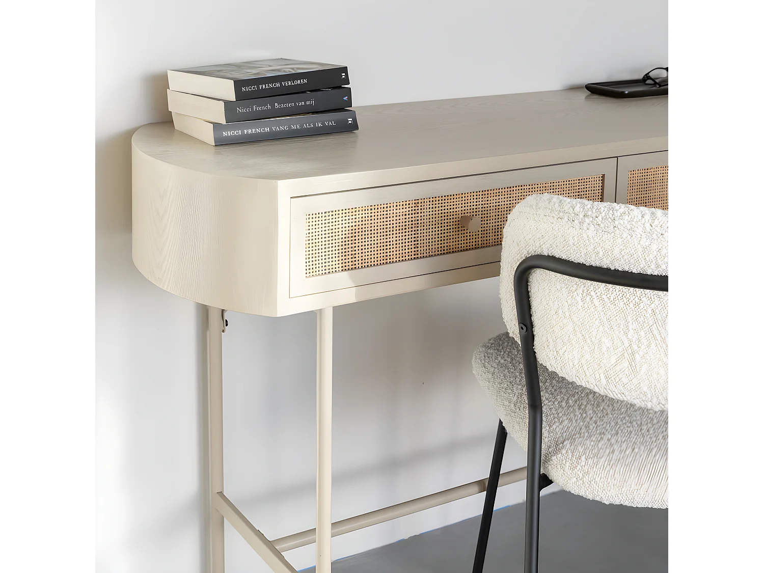 Amaya - Console 2 tiroirs en bois et métal : Couleur - Beige