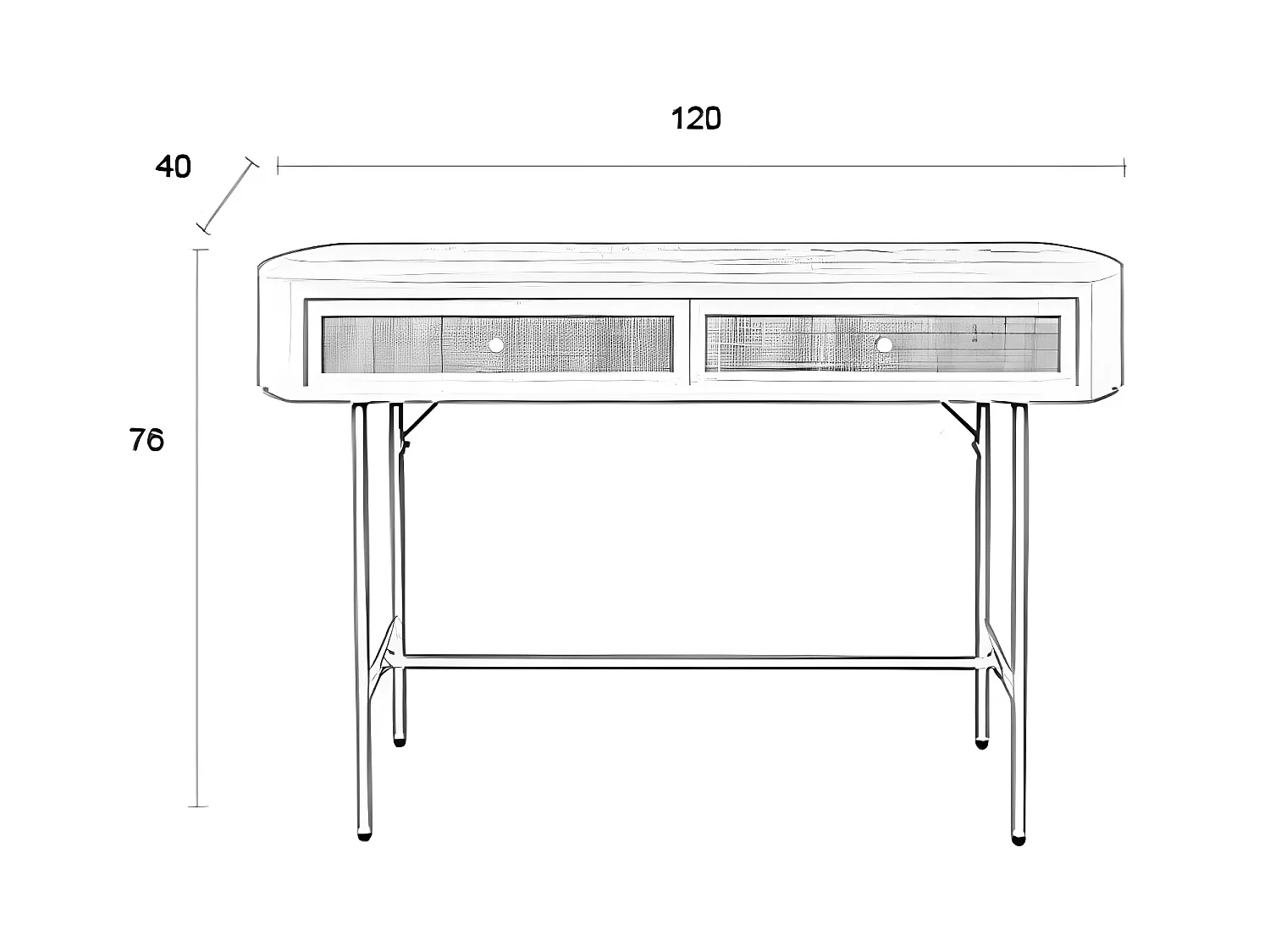 Amaya - Console 2 tiroirs en bois et métal : Couleur - Beige
