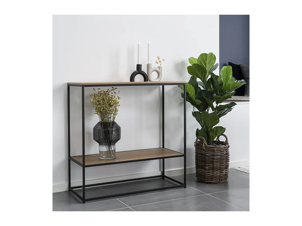 Table console avec 2 étagères Avery Chêne et noir
