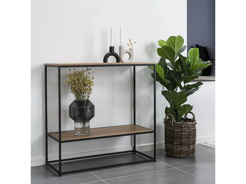 Table console avec 2 étagères Avery Chêne et noir