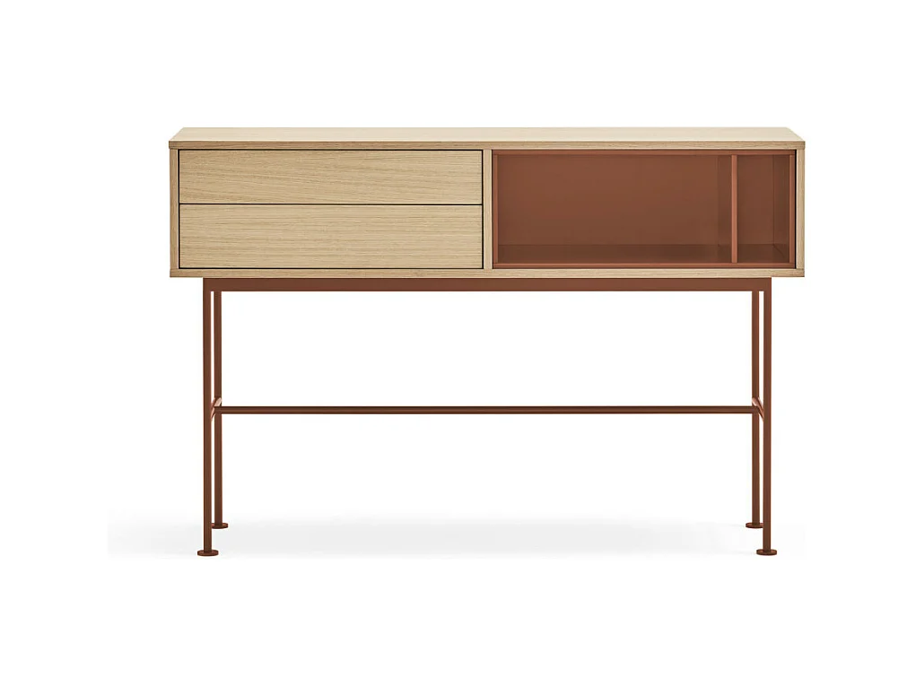 Yoko - Console 2 tiroirs en bois L120cm - Rouge brique
