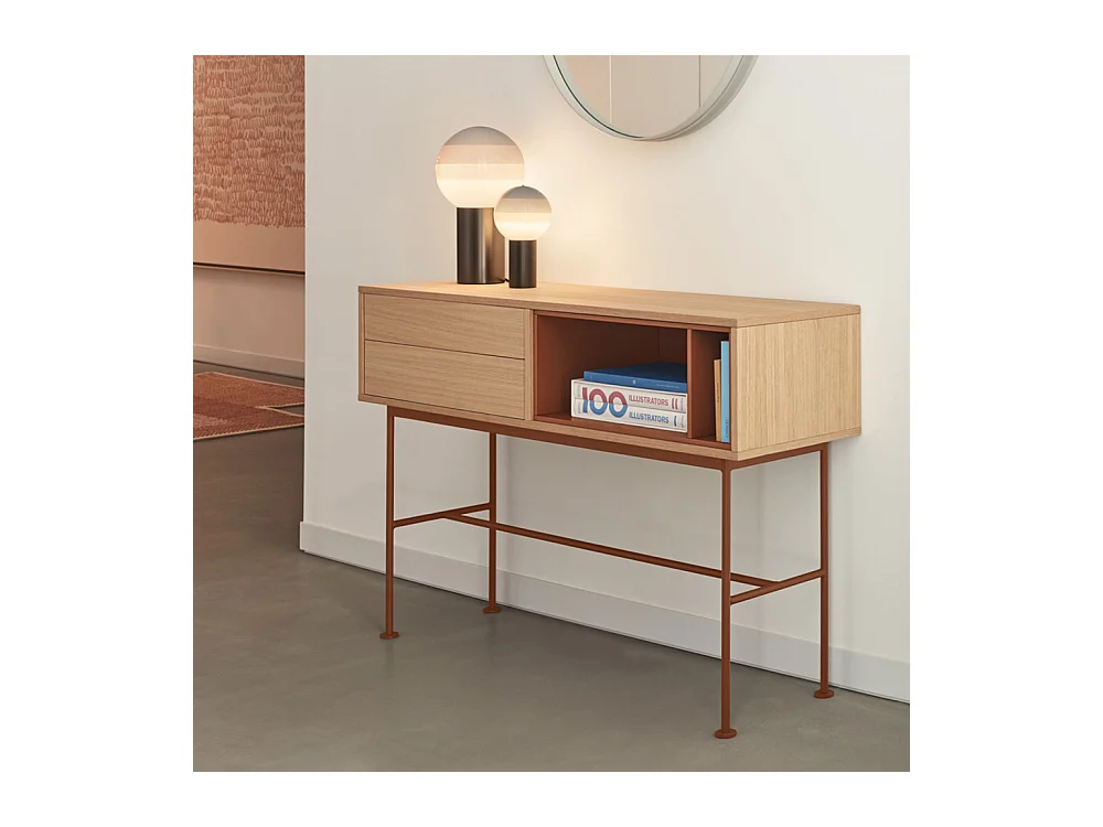 Yoko - Console 2 tiroirs en bois L120cm - Rouge brique