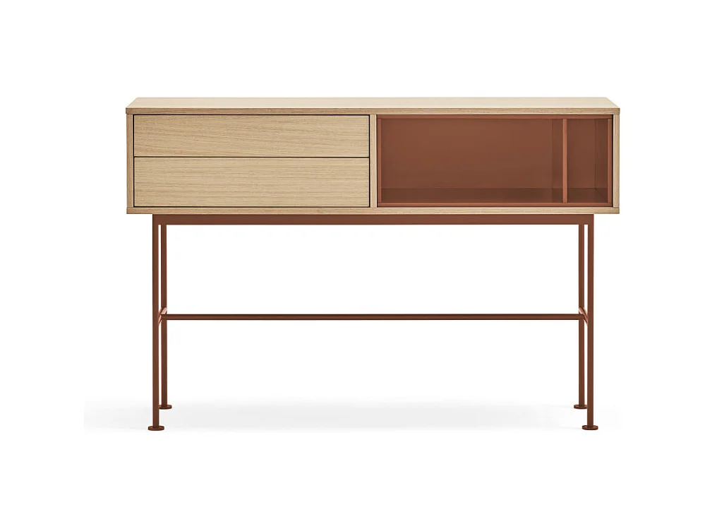 Yoko - Console 2 tiroirs en bois L120cm - Rouge brique