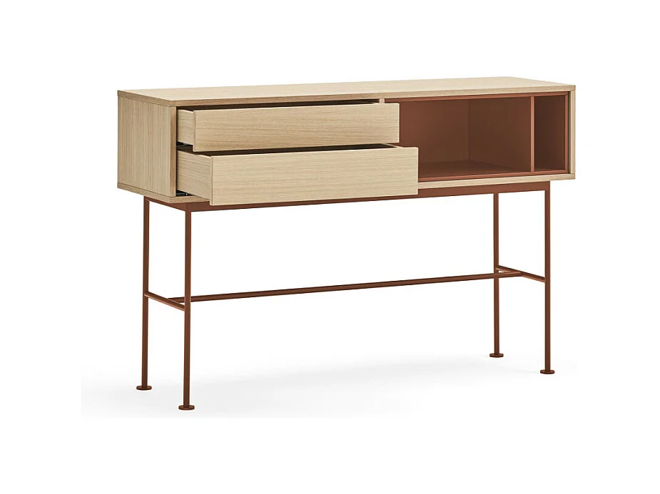 Yoko - Console 2 tiroirs en bois L120cm - Rouge brique